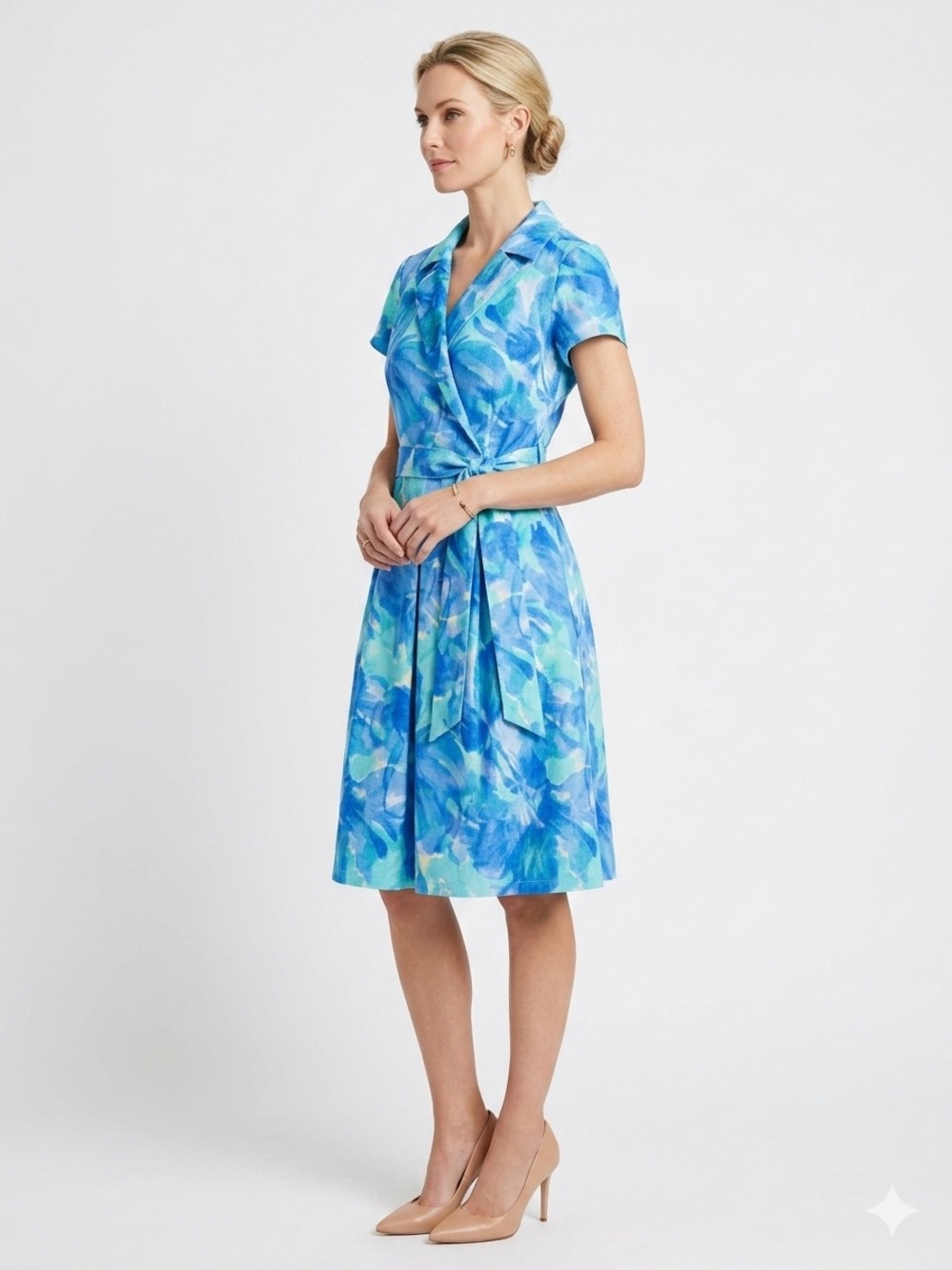 Shelby & Palmer Blue Floral Midi Wrap Dress